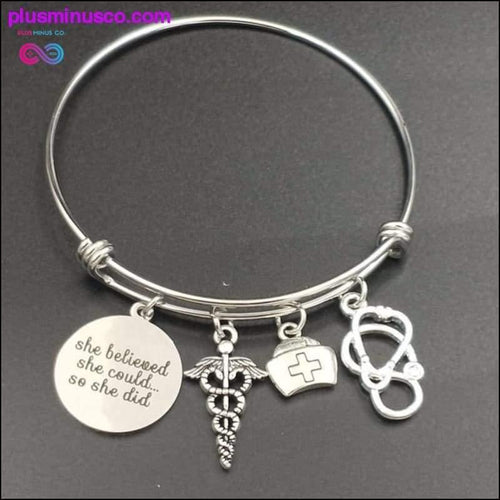 Plus Minus Co Stainless Steel Expandable Wire Bangle Nurse Graduation