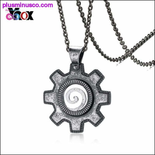 Plus Minus Co Stainless Steel Gear Necklace and Pendant Vintage Fashion