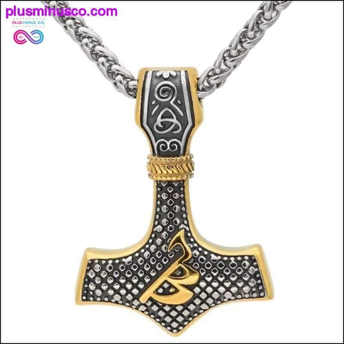 Plus Minus Co Stainless steel Pendant necklace with Valknut Gift Bag