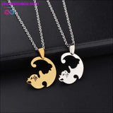 Plus Minus Co Yin Yang Cat Puzzle Piece Necklace Stainless Steel, Silver, view 2