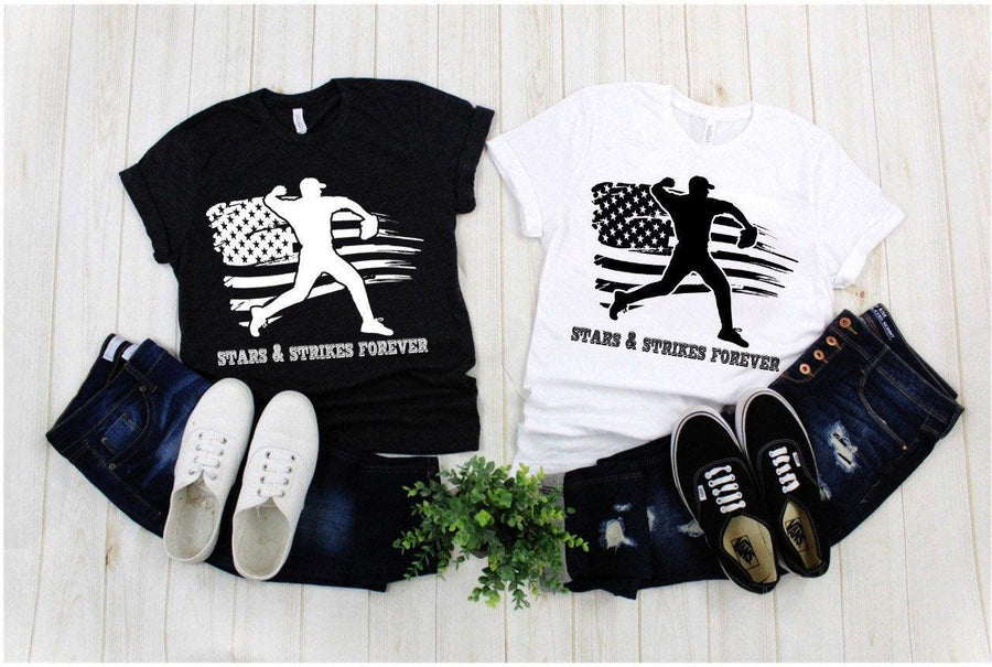 Plus Minus Co Stars & Strikes Forever | Baseball | American Flag T-Shirts, Baseball Shirts, Baseball Mom,Baseball Birthday Party, Baseball Gifts for Boys