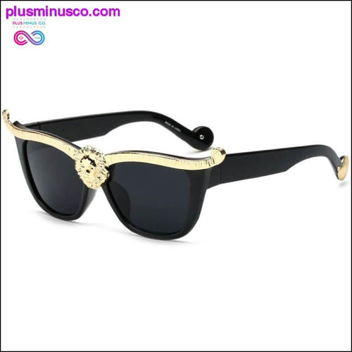 Plus Minus Co Steampunk Sunglasses Men Gold 3D Lion Head Brand Designer