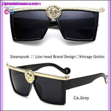 Plus Minus Co Steampunk Sunglasses Men Gold 3D Lion Head Brand Designer, view 6