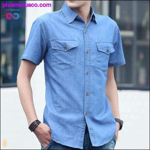 Plus Minus Co Summer 2023 Thin Casual Denim Shirt For Men Short Sleeve