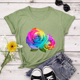 Plus Minus Co Summer Cotton Women T Shirt 5XL Plus Size Colorful Flower Print Short Sleeve Women Tees Shirt Top Casual O-Neck Female TShirt, view 2
