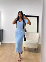 Plus Minus Co Summer European and American sexy slim fit dress short sleeved V-neck slit new fashion dress, view 6