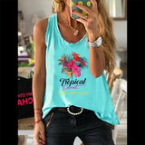Plus Minus Co Summer Graphic Women 100% Cotton Sleeveless Vests Female Casual Waistcoats Parrot Floral Print Ladies Regular Camisole Tank Tops, view 4