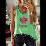 Plus Minus Co Summer Graphic Women 100% Cotton Sleeveless Vests Female Casual Waistcoats Parrot Floral Print Ladies Regular Camisole Tank Tops, view 3
