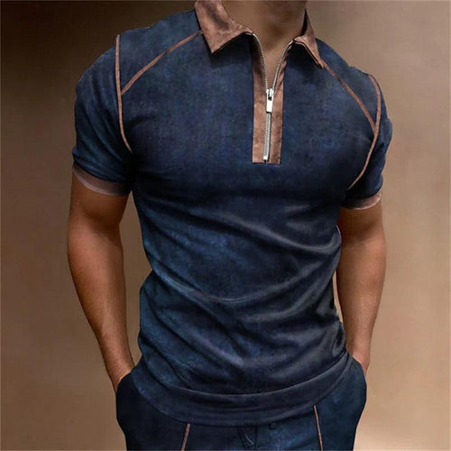 Plus Minus Co Summer New Men Polo Shirt Short Sleeve Color Matching Zipper T-Shirt Top