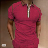 Plus Minus Co Summer New Men Polo Shirt Short Sleeve Color Matching Zipper T-Shirt Top, view 4