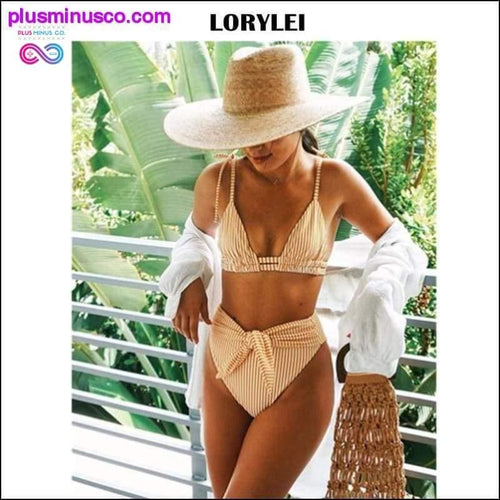 Plus Minus Co Summer Sexy Bikini Set Vintage Striped Push Up High Waist