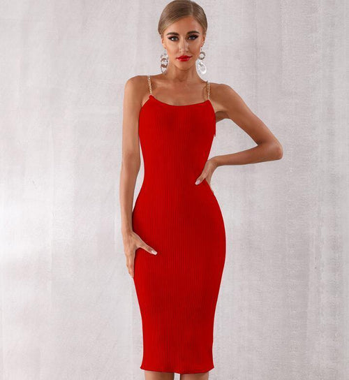 Plus Minus Co Summer Women Bodycon Bandage Dress Sexy Chain Spaghetti Strap Club Dress Celebrity Evening Party Dresses Vestidos