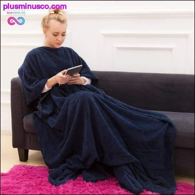 Plus Minus Co Super Soft Fleece Portable & Wearable Blanket with Sleeves
