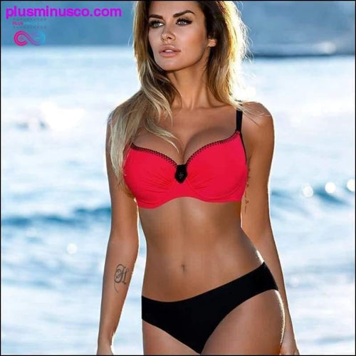 Plus Minus Co Swimsuit Red Push Up Bikini Set Plus Size Women Swimwear