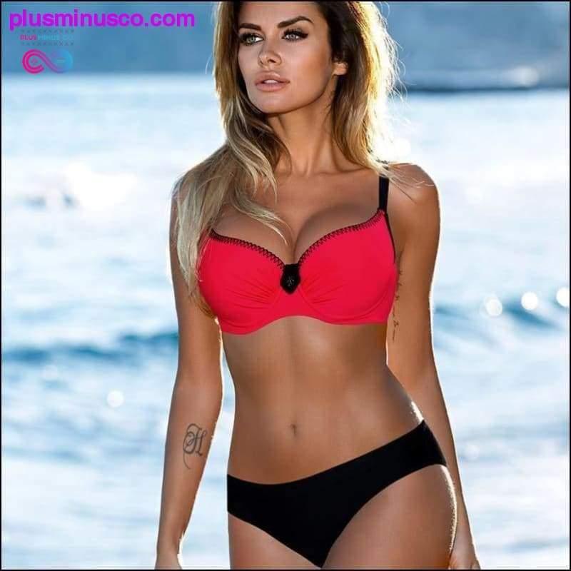 Plus Minus Co Swimsuit Red Push Up Bikini Set Plus Size Women Swimwear