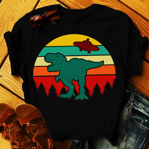 Plus Minus Co T-Rex Ufo Tree | Retro Sunset T-Shirts