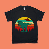 Plus Minus Co T-Rex Ufo Tree | Retro Sunset T-Shirts, view 2