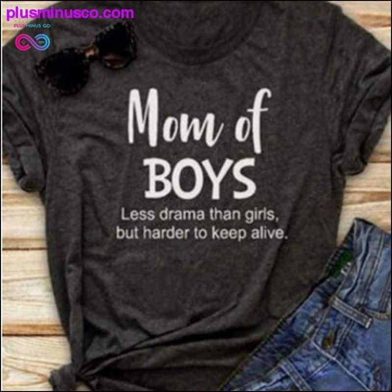 Plus Minus Co MOM OF BOYS Print Summer Funny T shirts Women Men hipster