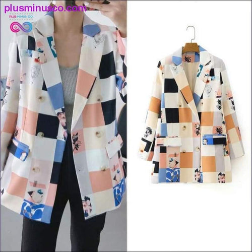 Plus Minus Co Autumn winter women fashion print blazer female long sleeve