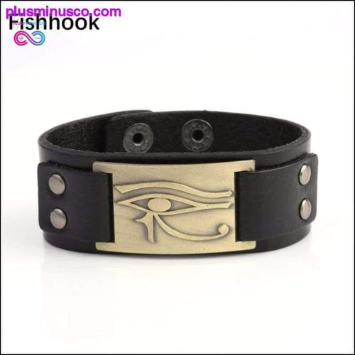 Plus Minus Co The Eye Of Horus Antique Bronze Leather Wide Wristband