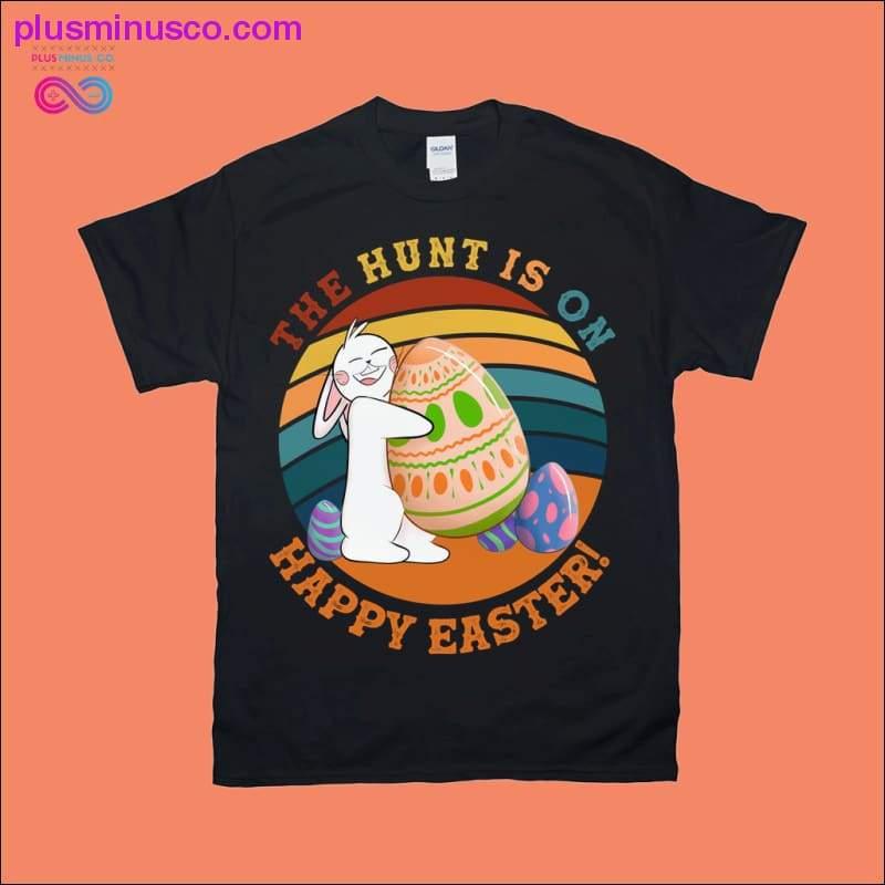 Plus Minus Co The Hunt is On Happy Easter | Bunny | Retro Sunset T-Shirts