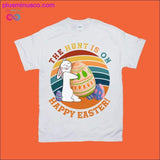 Plus Minus Co The Hunt is On Happy Easter | Bunny | Retro Sunset T-Shirts, view 2