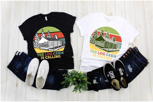 Plus Minus Co The Log Cabin Is Calling | Retro Sunset ,Cabin Fever| Climbing | Hiking | Camping | Outdoors Camper | Log Cabin |Cabin Is Calling ,Mountain
