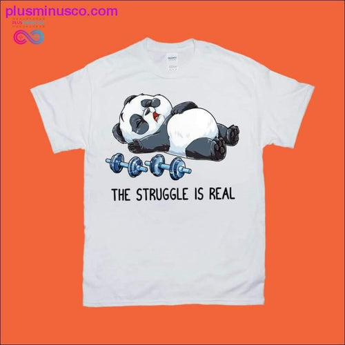 Plus Minus Co The Struggle is Real Panda Weightlifting T-Shirts