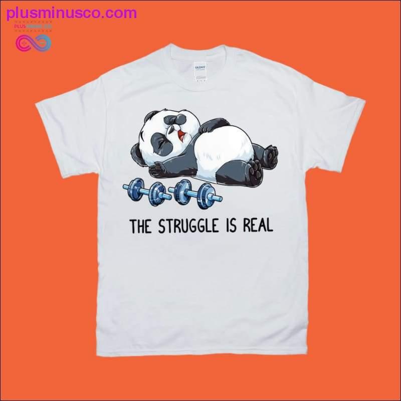 Plus Minus Co The Struggle is Real Panda Weightlifting T-Shirts