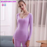 Plus Minus Co Thermal Underwear Ladies O-Neck Sexy Lace Solid Cotton, view 5