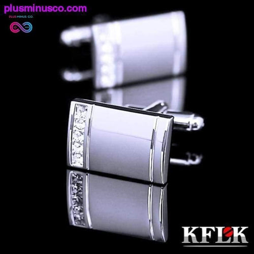 Plus Minus Co Top Quality Silver Rectangular Cufflinks for Men