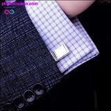 Plus Minus Co Top Quality Silver Rectangular Cufflinks for Men, view 5