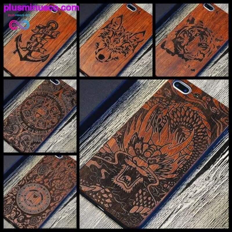 Plus Minus Co Totem Design for Bamboo Wood Phone Cases For iPhone