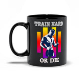 Plus Minus Co Train Hard Or Die Black Mugs,Men's Weight Lifting, Athletic , Gym Workout, Fitness Sports, view 4