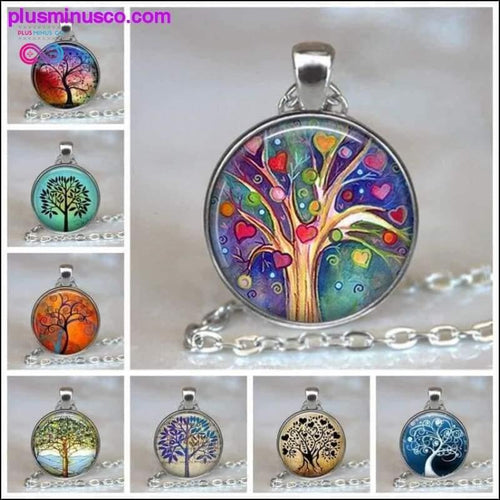 Plus Minus Co Tree Of Life Glass Cabochon Statement Necklace & Pendant