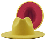 Plus Minus Co Trend Tan With Red Bottom Patchwork Plain Wool Felt Jazz Fedora Hats Men Women Wide Brim Panama Trilby Cowboy Cap For Party, view 4