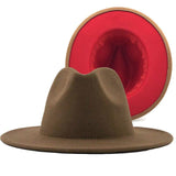 Plus Minus Co Trend Tan With Red Bottom Patchwork Plain Wool Felt Jazz Fedora Hats Men Women Wide Brim Panama Trilby Cowboy Cap For Party, view 5