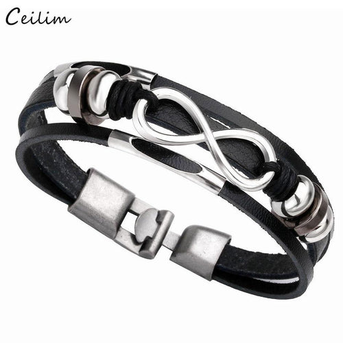 Plus Minus Co Trendy Black Genuine Leather Bracelet Women Men Punk Rock