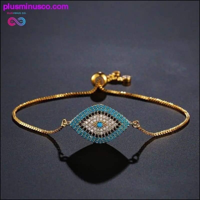 Plus Minus Co Trendy Gold Evil Eye Bracelet Pave CZ Blue Gold Chain