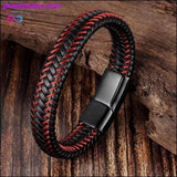 Plus Minus Co Trendy Men Jewelry Red Braided Leather Rope Bracelet Black, view 2