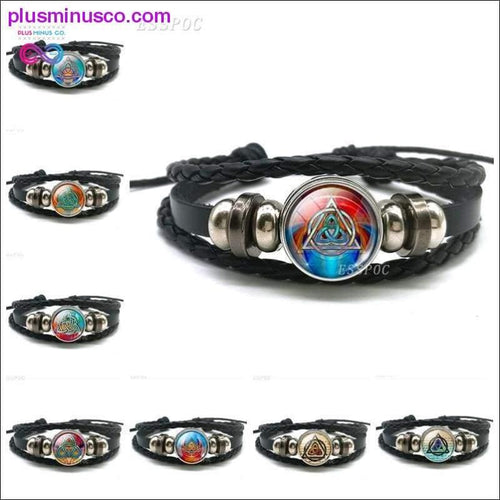Plus Minus Co Triquetra Glass Cabochon Dome Leather Button Woven Bracelet