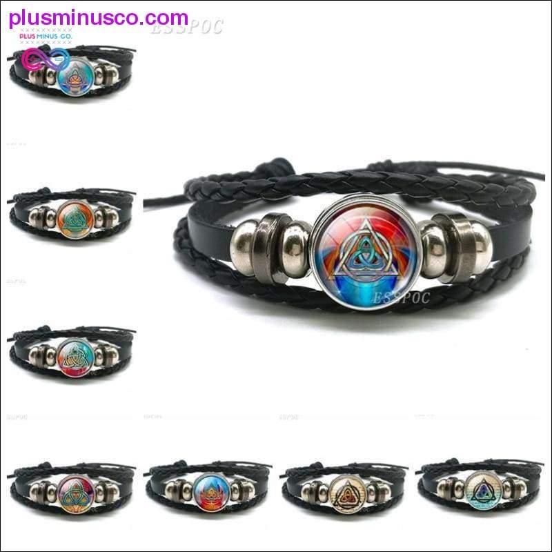 Plus Minus Co Triquetra Glass Cabochon Dome Leather Button Woven Bracelet
