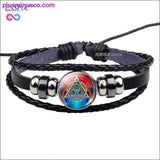Plus Minus Co Triquetra Glass Cabochon Dome Leather Button Woven Bracelet, view 2