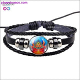 Plus Minus Co Triquetra Glass Cabochon Dome Leather Button Woven Bracelet, view 3
