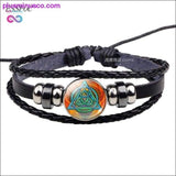 Plus Minus Co Triquetra Glass Cabochon Dome Leather Button Woven Bracelet, view 4