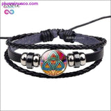 Plus Minus Co Triquetra Glass Cabochon Dome Leather Button Woven Bracelet, view 6