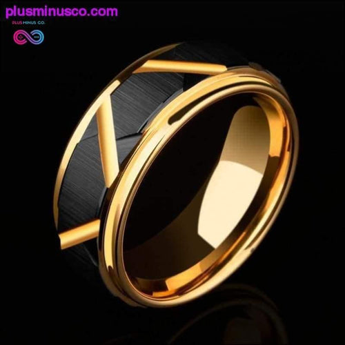 Plus Minus Co Tungsten Carbide 8mm Width Black & Gold Wedding Ring ||