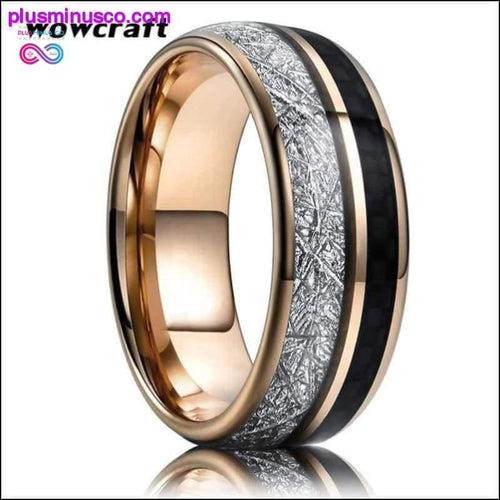Plus Minus Co Tungsten Carbide Rose Gold Unisex Wedding Band with Carbon