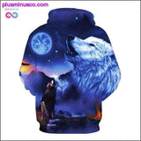 Plus Minus Co Two wolves Howling night 3D print UniSex Hoodie, view 3