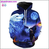 Plus Minus Co Two wolves Howling night 3D print UniSex Hoodie, view 4